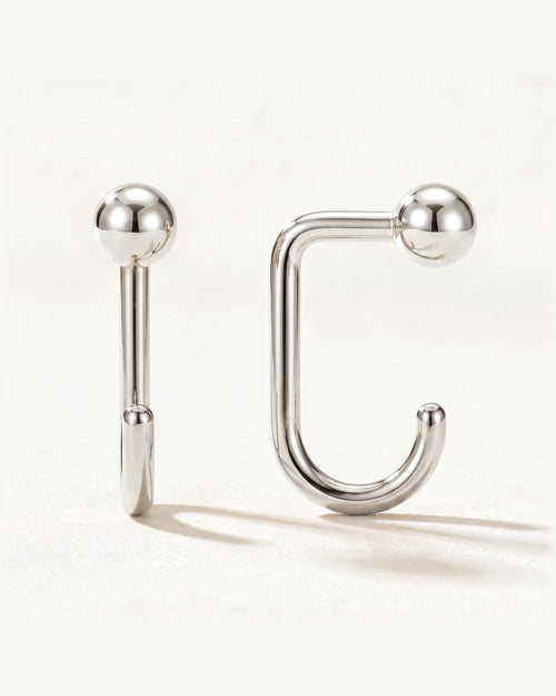 Ball Open Hoop, Sterling Silver, shown front and side