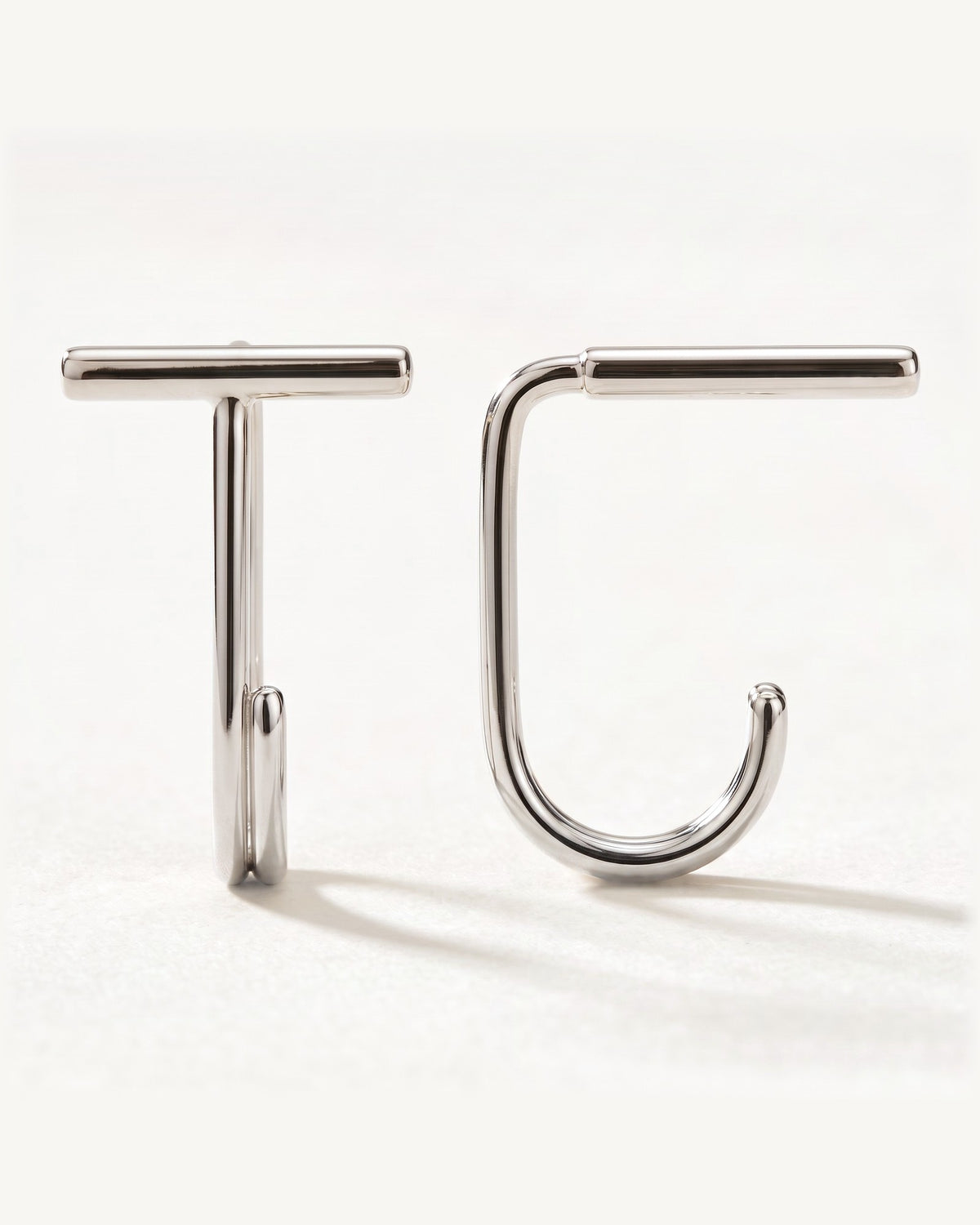 Bar Open Hoop, Sterling Silver, shown front and side