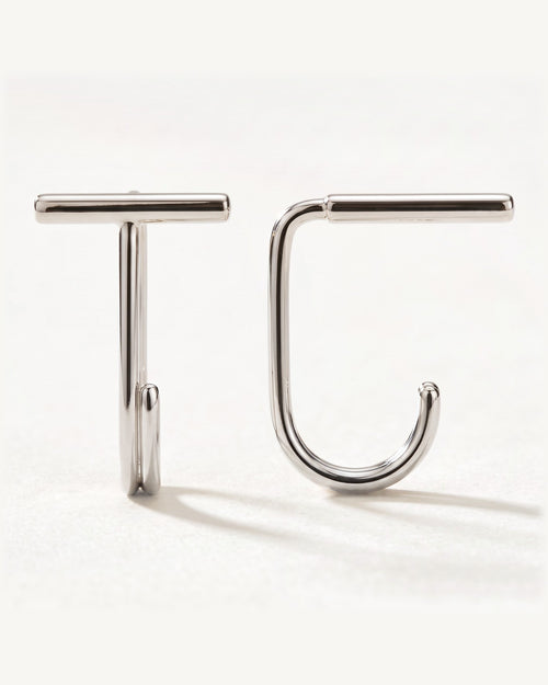 Bar Open Hoop, Sterling Silver, shown front and side
