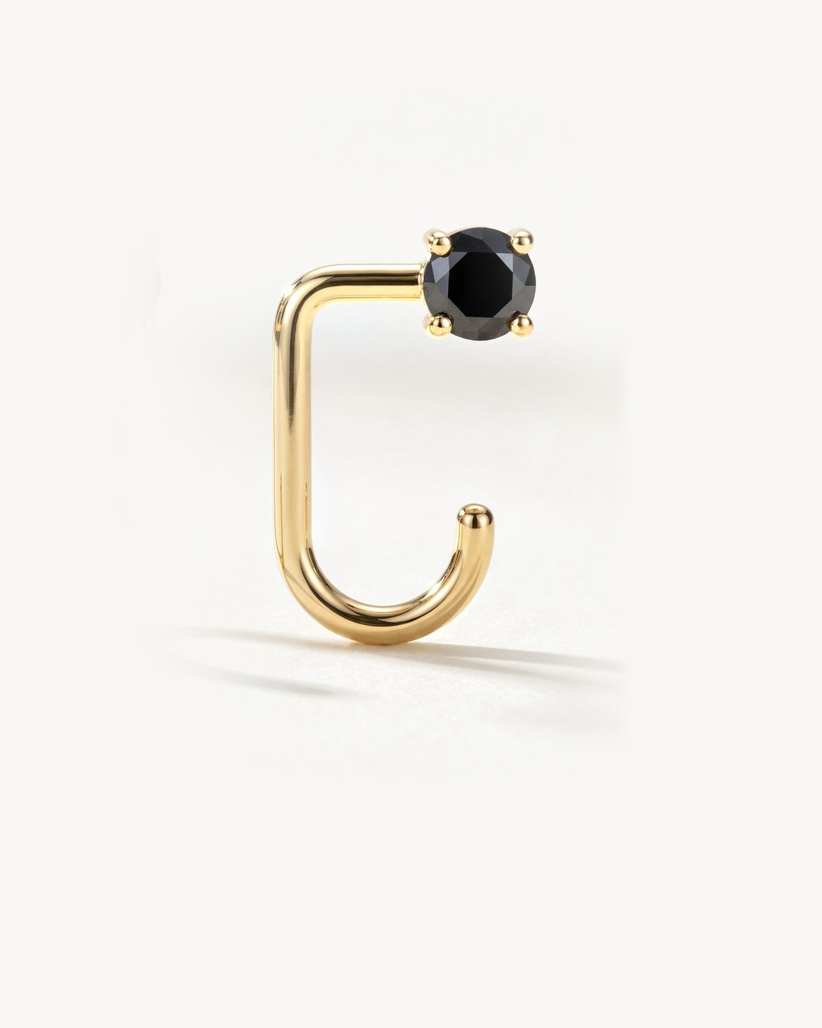 Black Round Open Hoop, 18K Gold Vermeil, from the side, close up