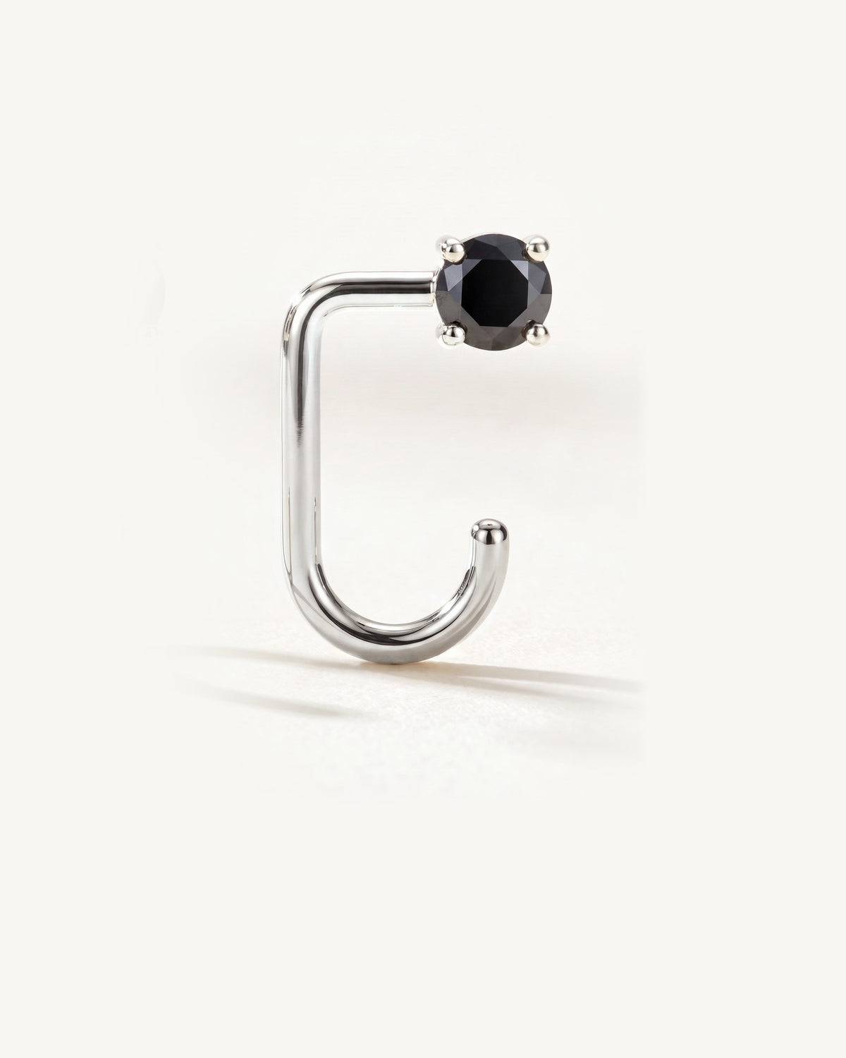 Black Round Open Hoop, Sterling Silver, from the side, close up