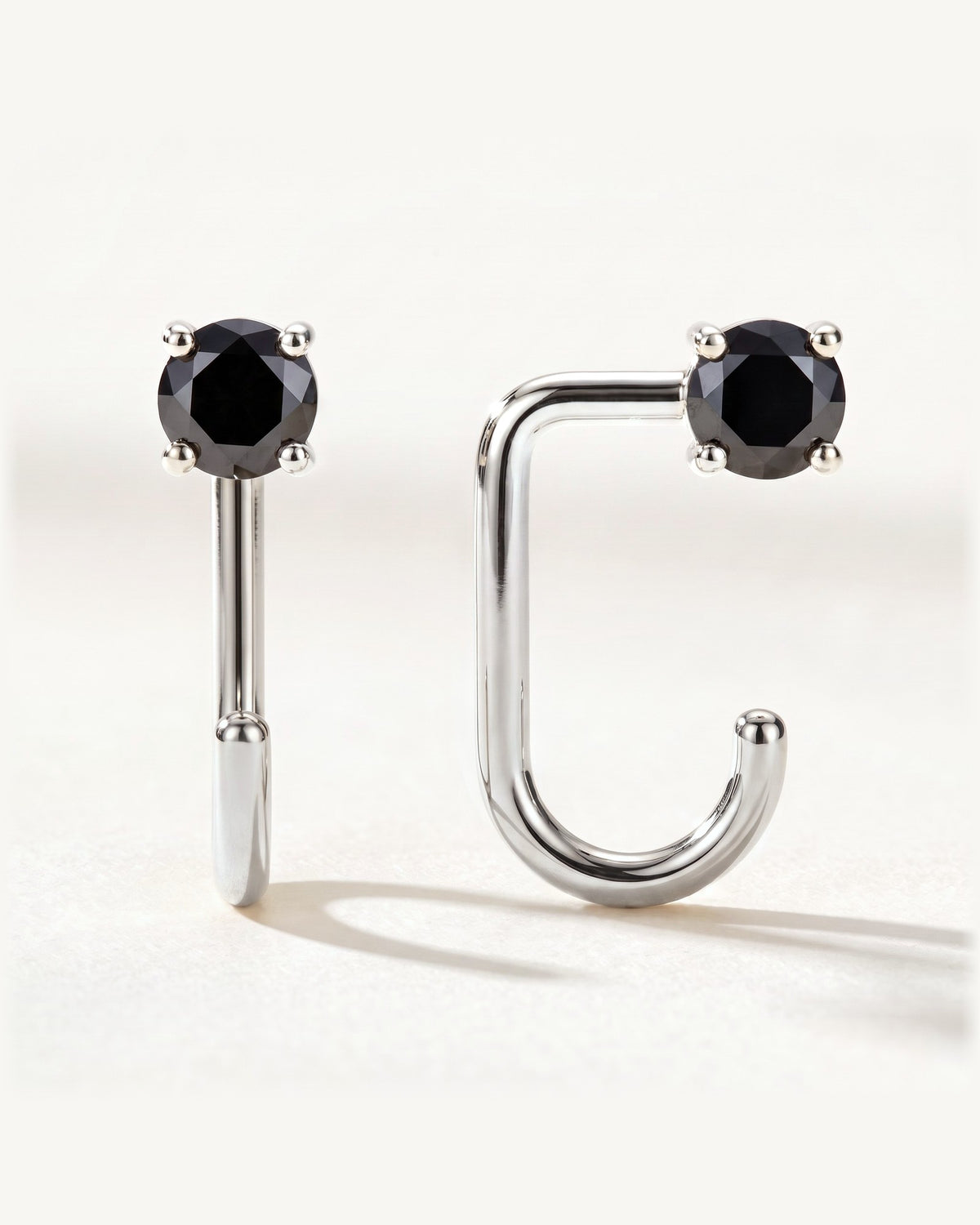 Black Round Open Hoop, Sterling Silver, shown front and side