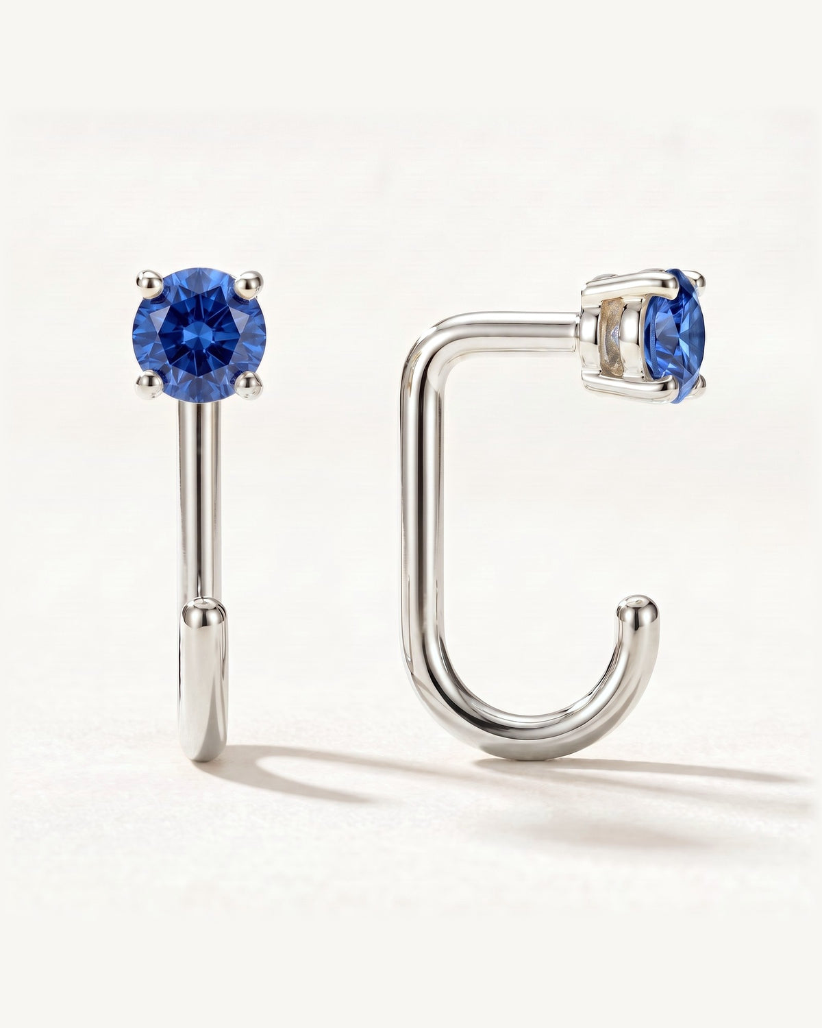 Blue Round Open Hoop, Sterling Silver, shown front and side