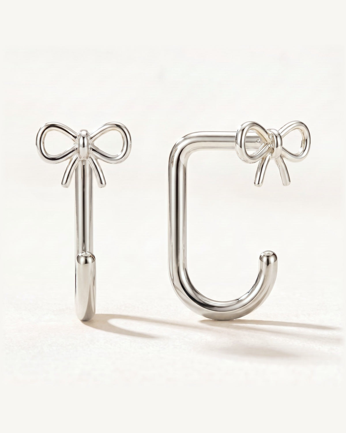 Bow Open Hoop, Sterling Silver, shown front and side