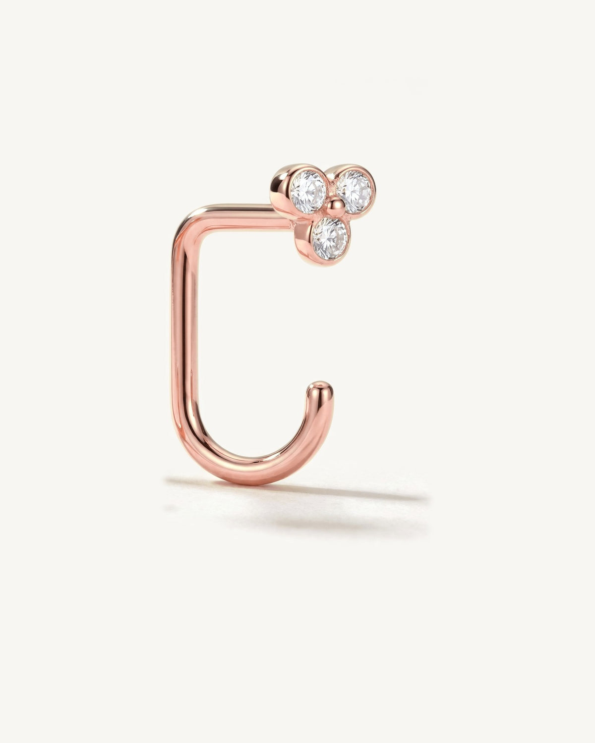 Clear Cluster Open Hoop, 18K Rose Gold Vermeil, from the side, close up