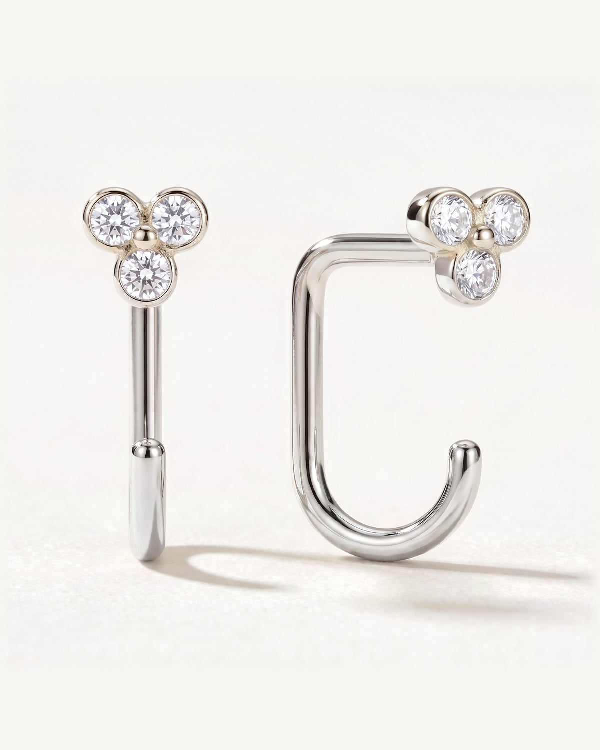 Clear Cluster Open Hoop, Sterling Silver, shown front and side