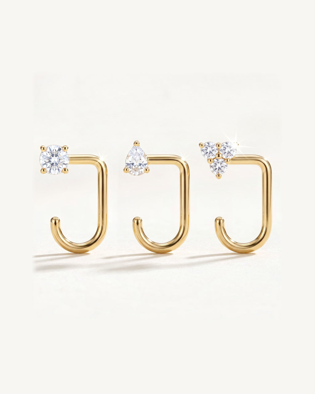 Clear Cluster, Teardrop and Round, 18K Gold Vermeil, the three pieces side by side