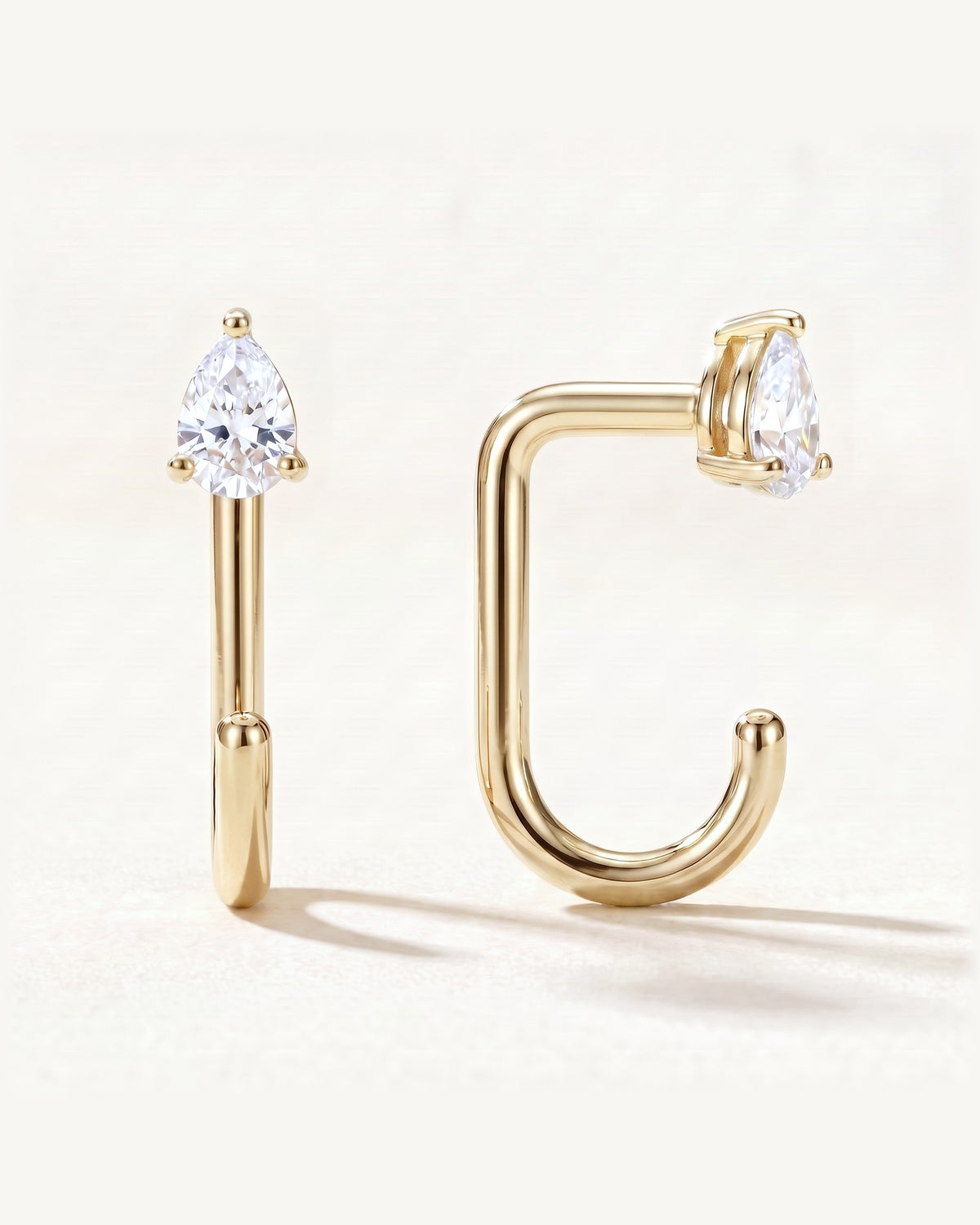 Clear Teardrop Open Hoop, 18K Gold Vermeil, shown front and side