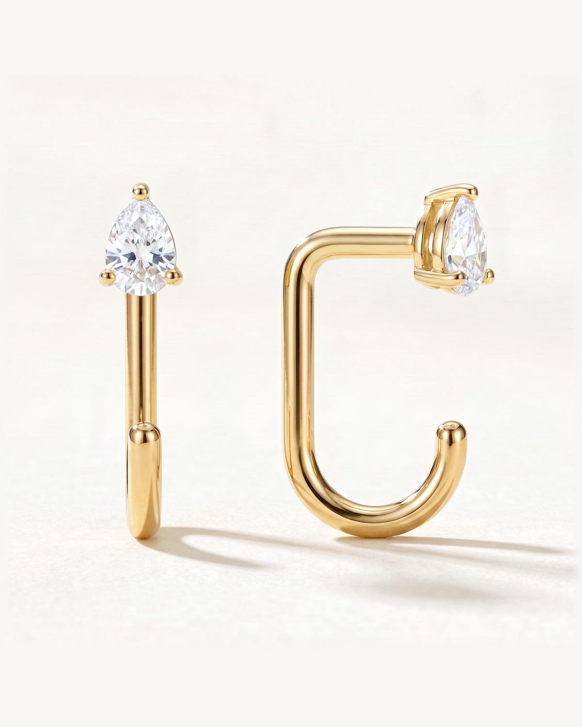 Clear Teardrop Open Hoop, 18K Gold Vermeil, shown front and side