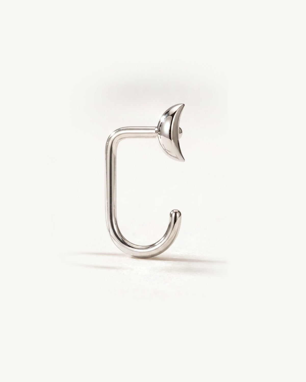Crescent Open Hoop, Sterling Silver, from the side, close up