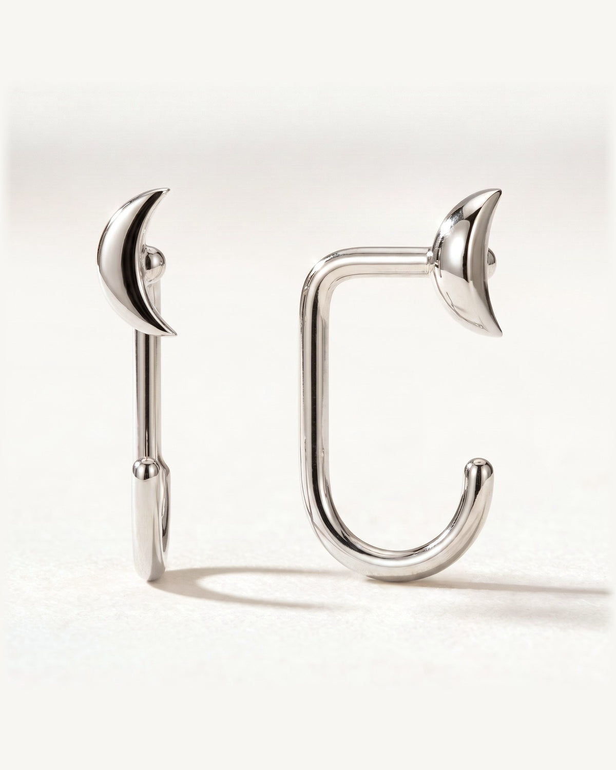 Crescent Open Hoop, Sterling Silver, shown front and side