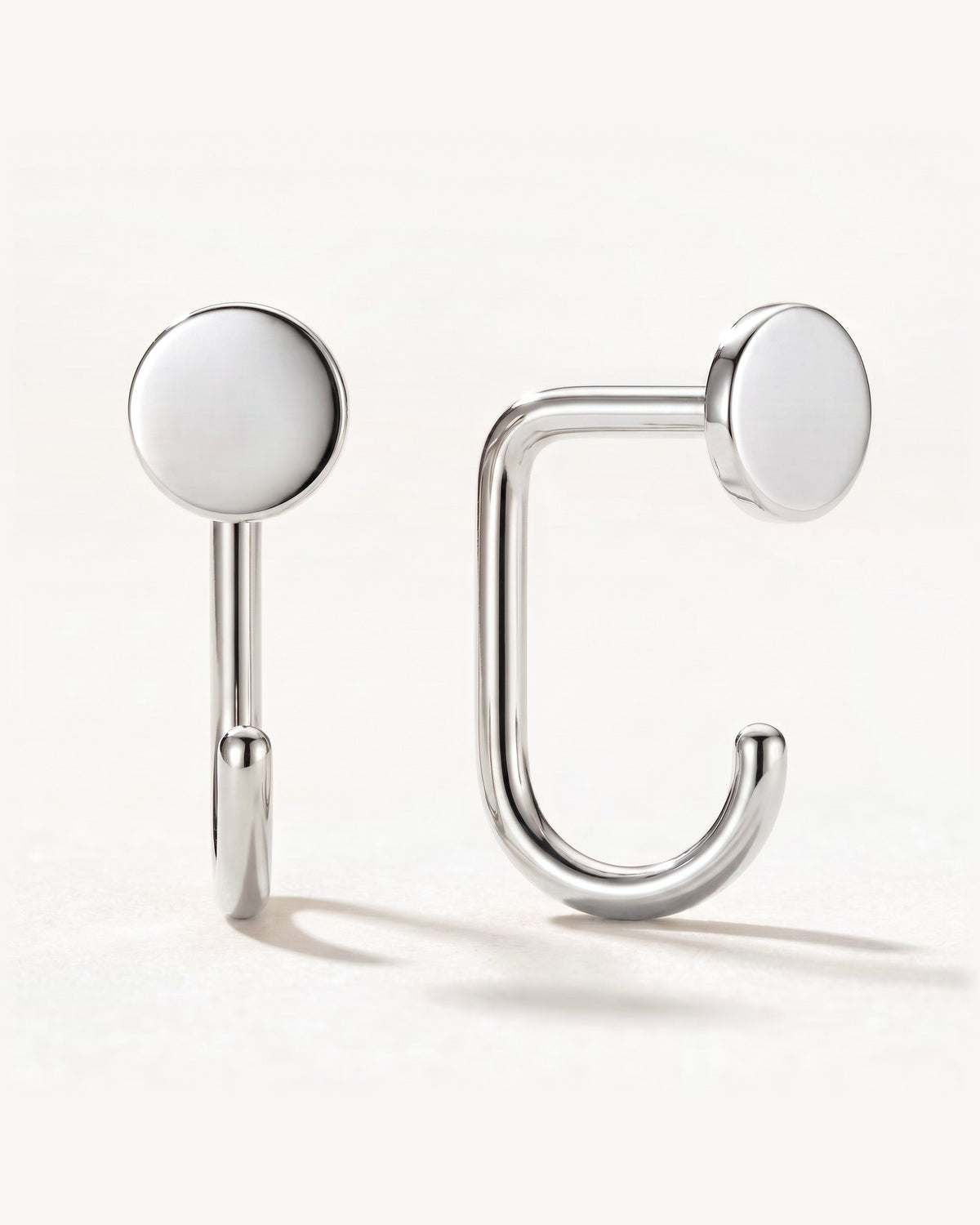 Disc Open Hoop, Sterling Silver, shown front and side