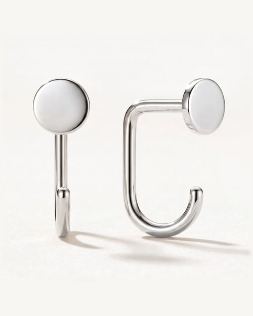 Disc Open Hoop, Sterling Silver, shown front and side