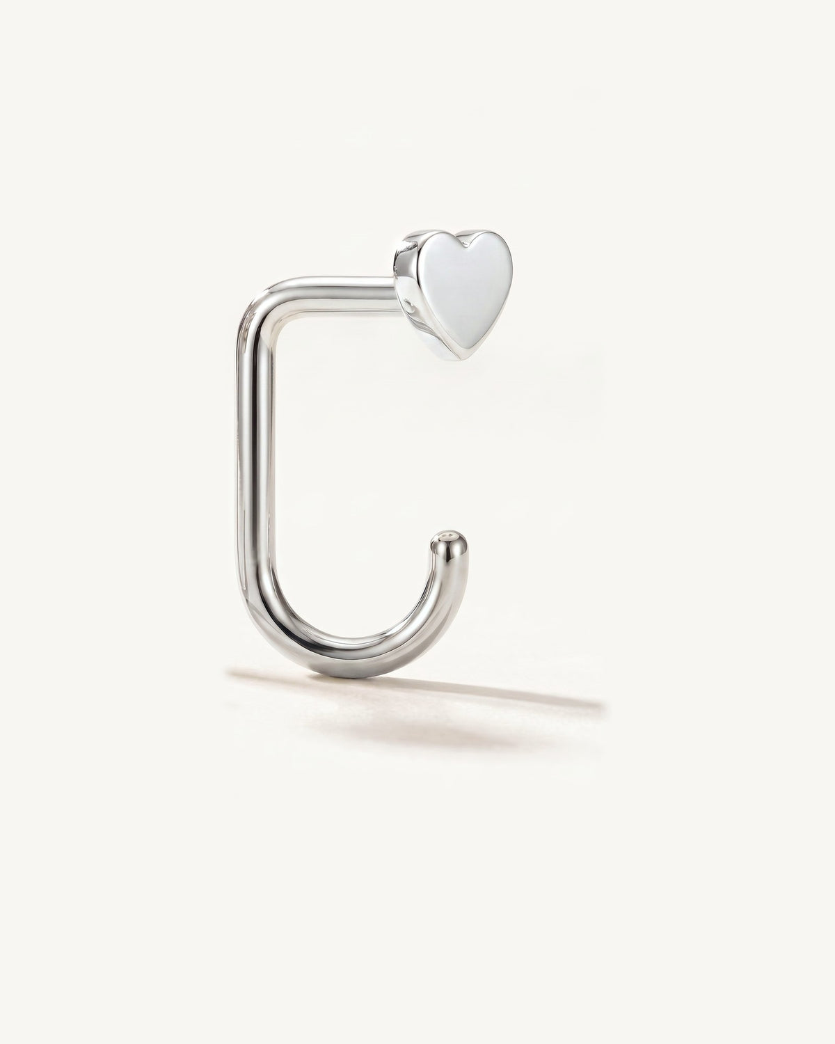 Heart Open Hoop, Sterling Silver, from the side, close up
