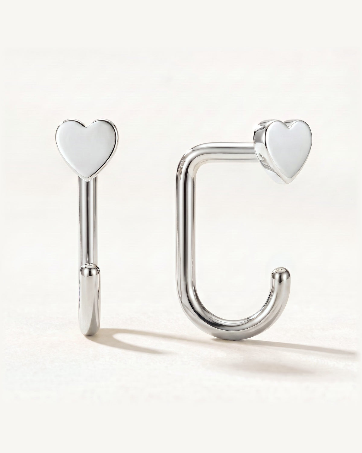 Heart Open Hoop, Sterling Silver, shown front and side
