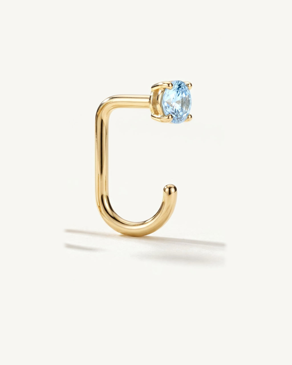 Light Blue Round Open Hoop, 18K Gold Vermeil, from the side, close up
