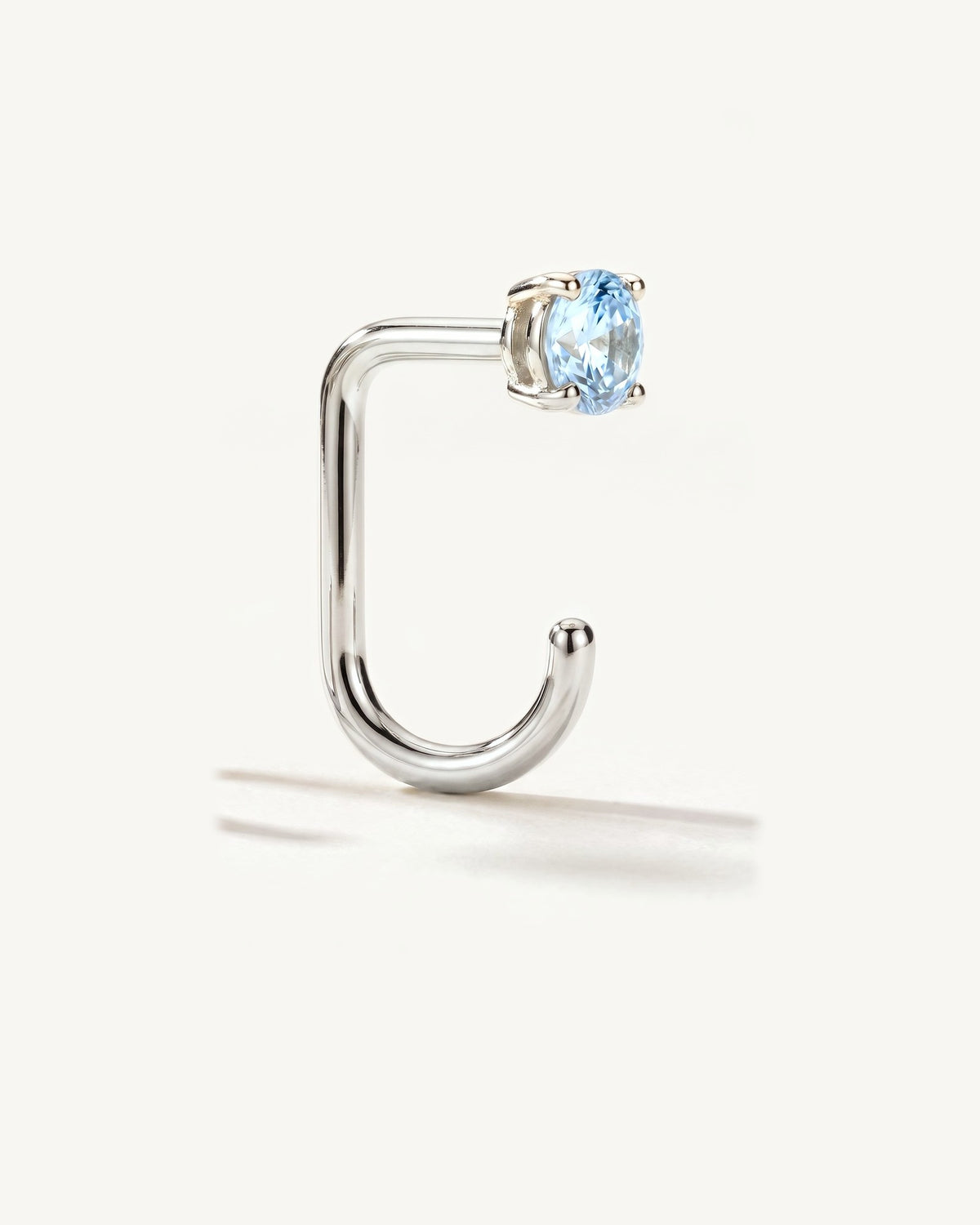 Light Blue Round Open Hoop, Sterling Silver, from the side, close up