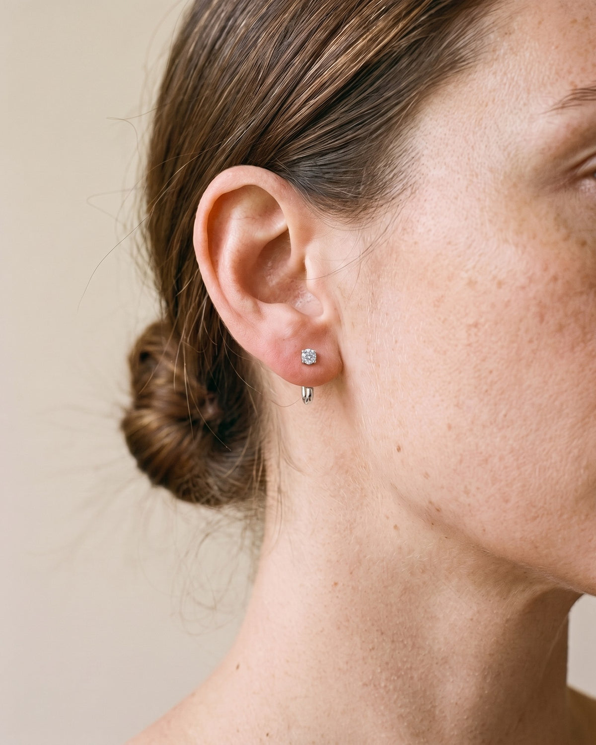 Light Blue Round Open Hoop in Sterling Silver, worn on the ear
