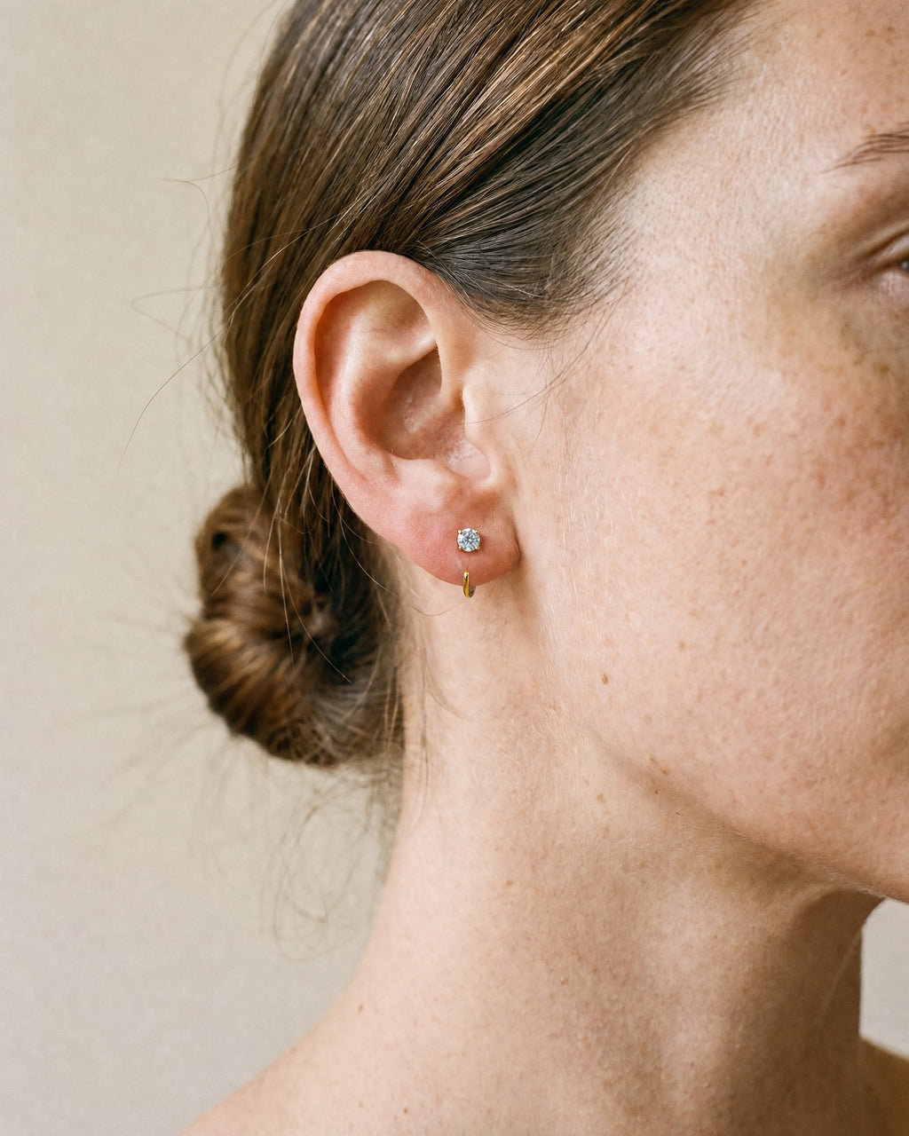Light Blue Round Open Hoop in 18K Gold Vermeil, worn on the ear