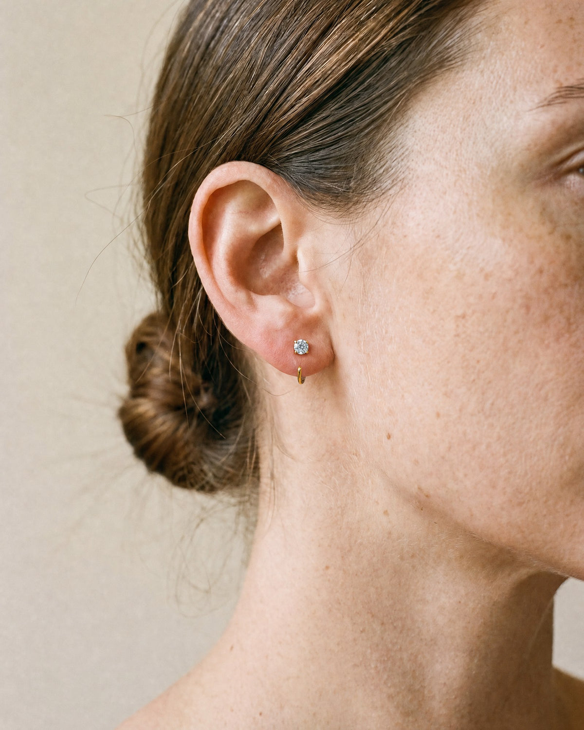 Light Blue Round Open Hoop in 18K Gold Vermeil, worn on the ear