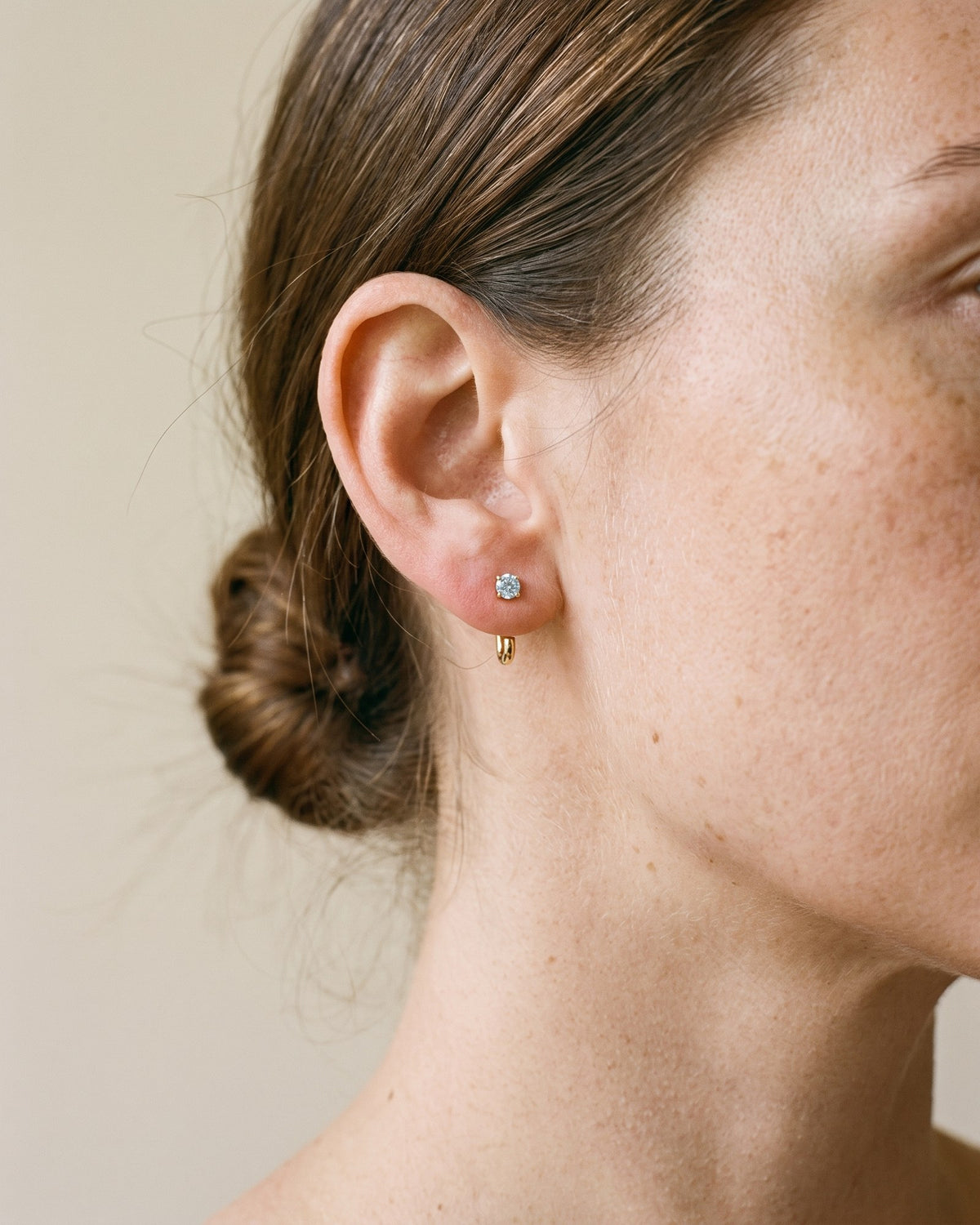 Light Blue Round Open Hoop in 18K Gold Vermeil, worn on the ear