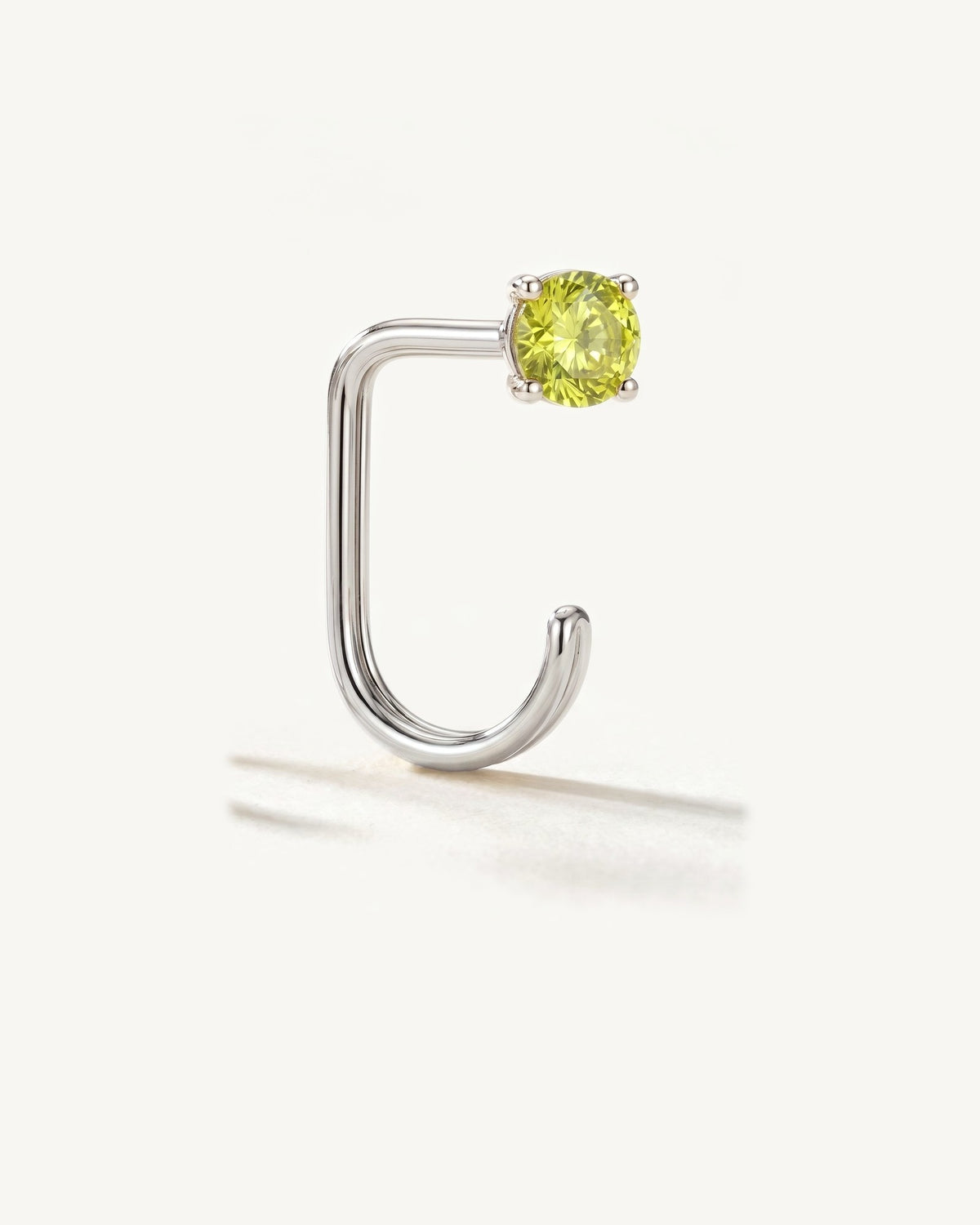 Lime Round Open Hoop, Sterling Silver, from the side, close up