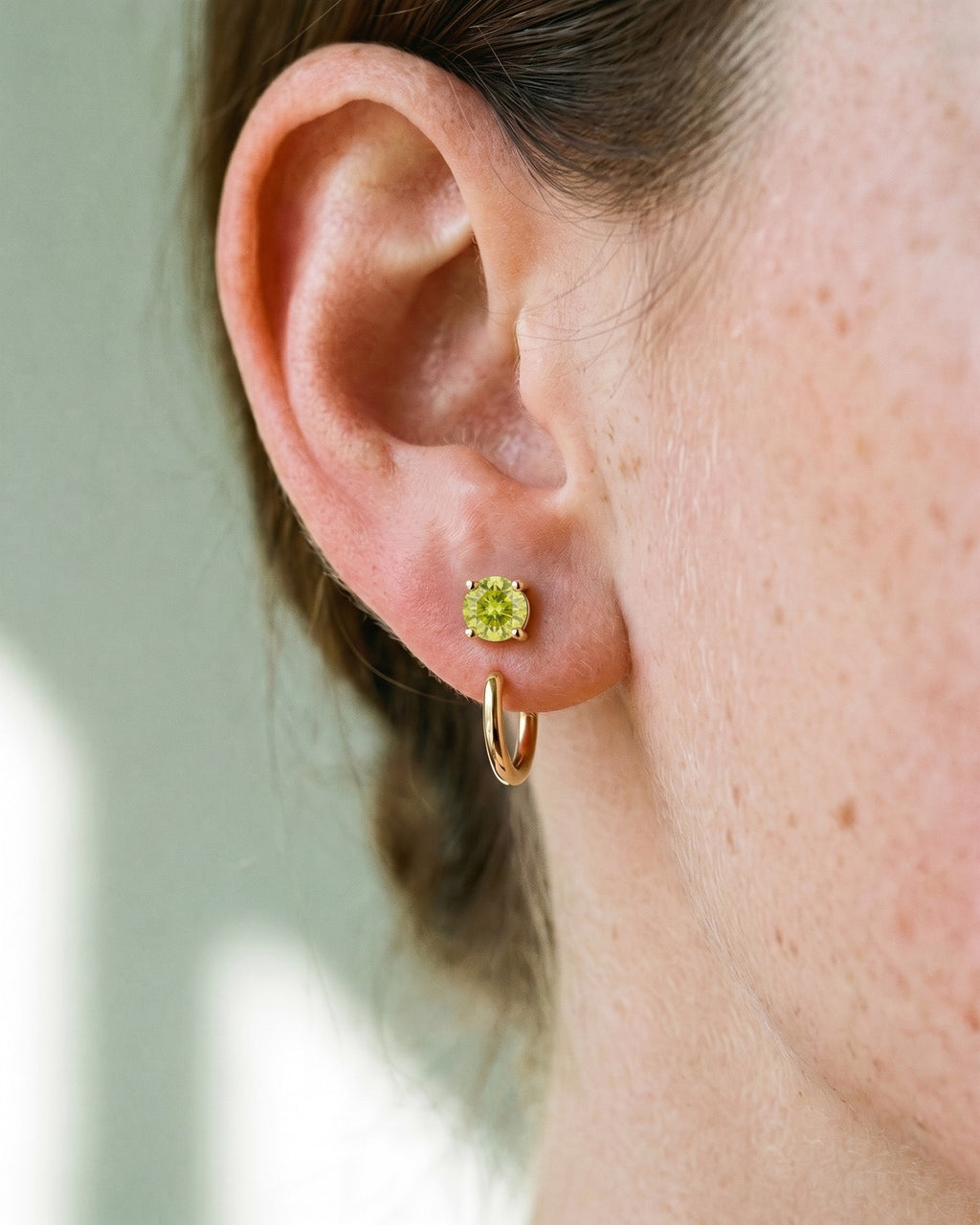 Lime Round Open Hoop in 18K Gold Vermeil, worn on the ear