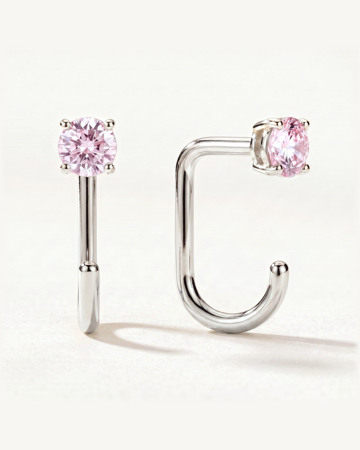 Pink Round Open Hoop, Sterling Silver, shown front and side
