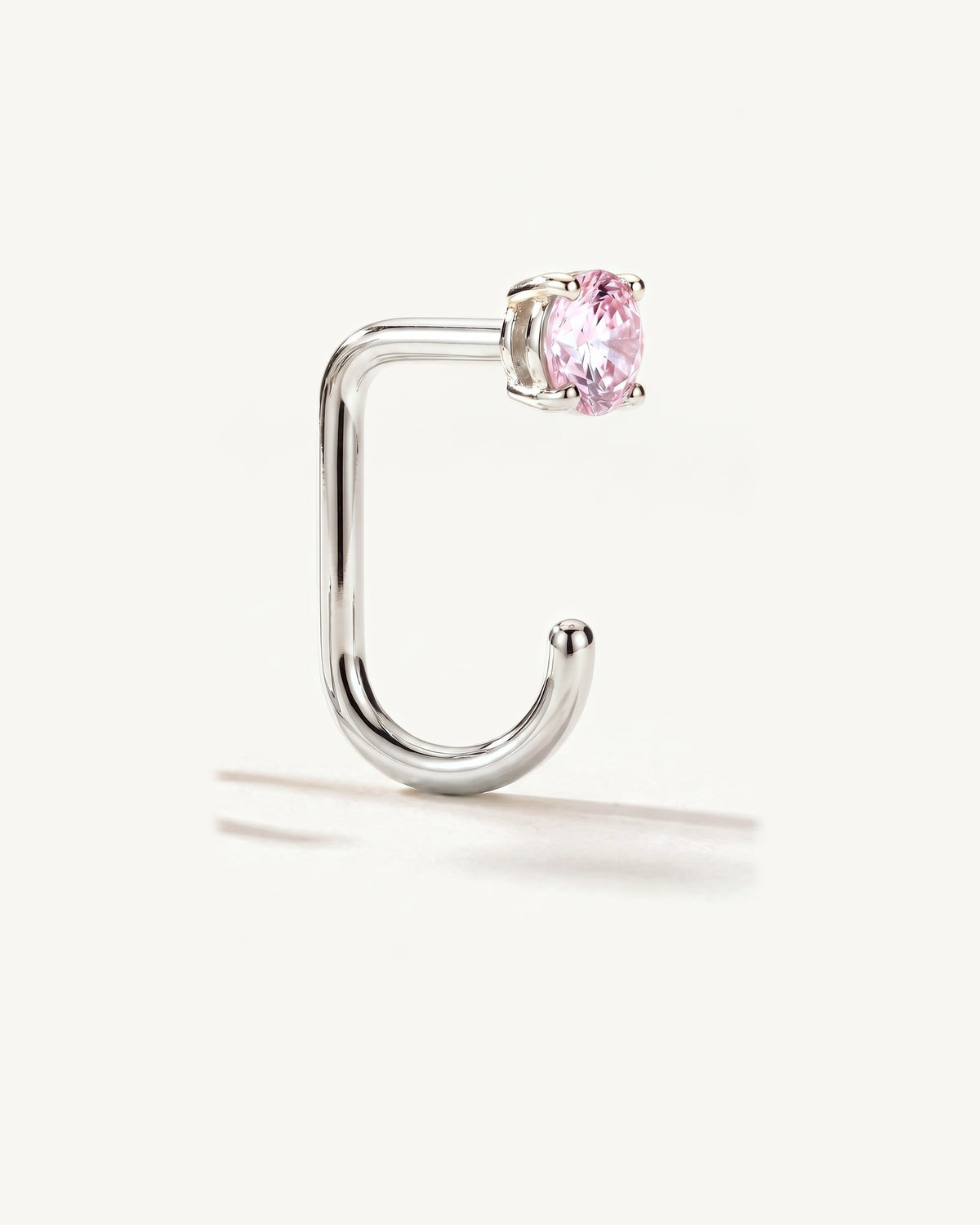 Pink Round Open Hoop, Sterling Silver, from the side, close up