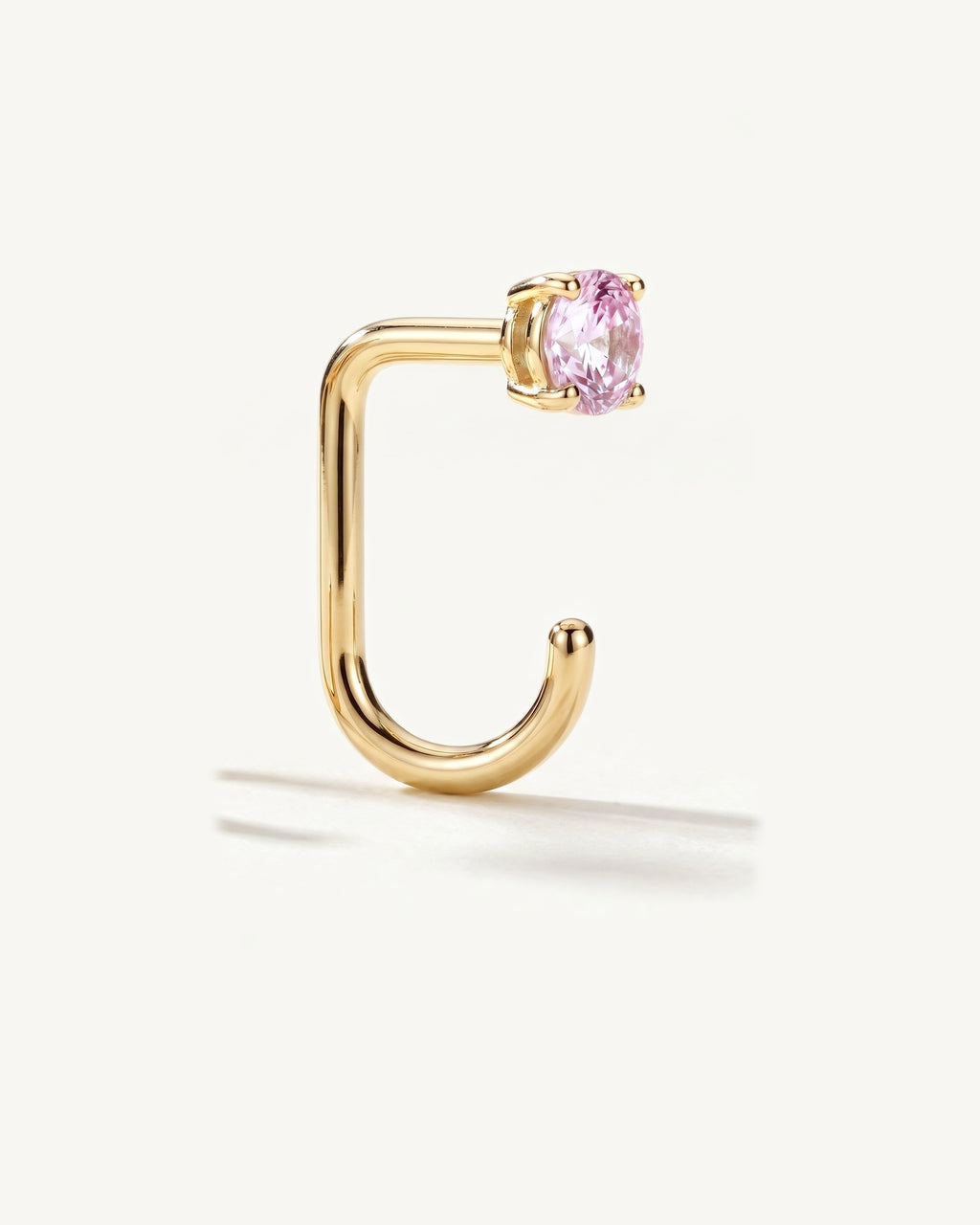 Pink Round Open Hoop, 18K Gold Vermeil, from the side, close up