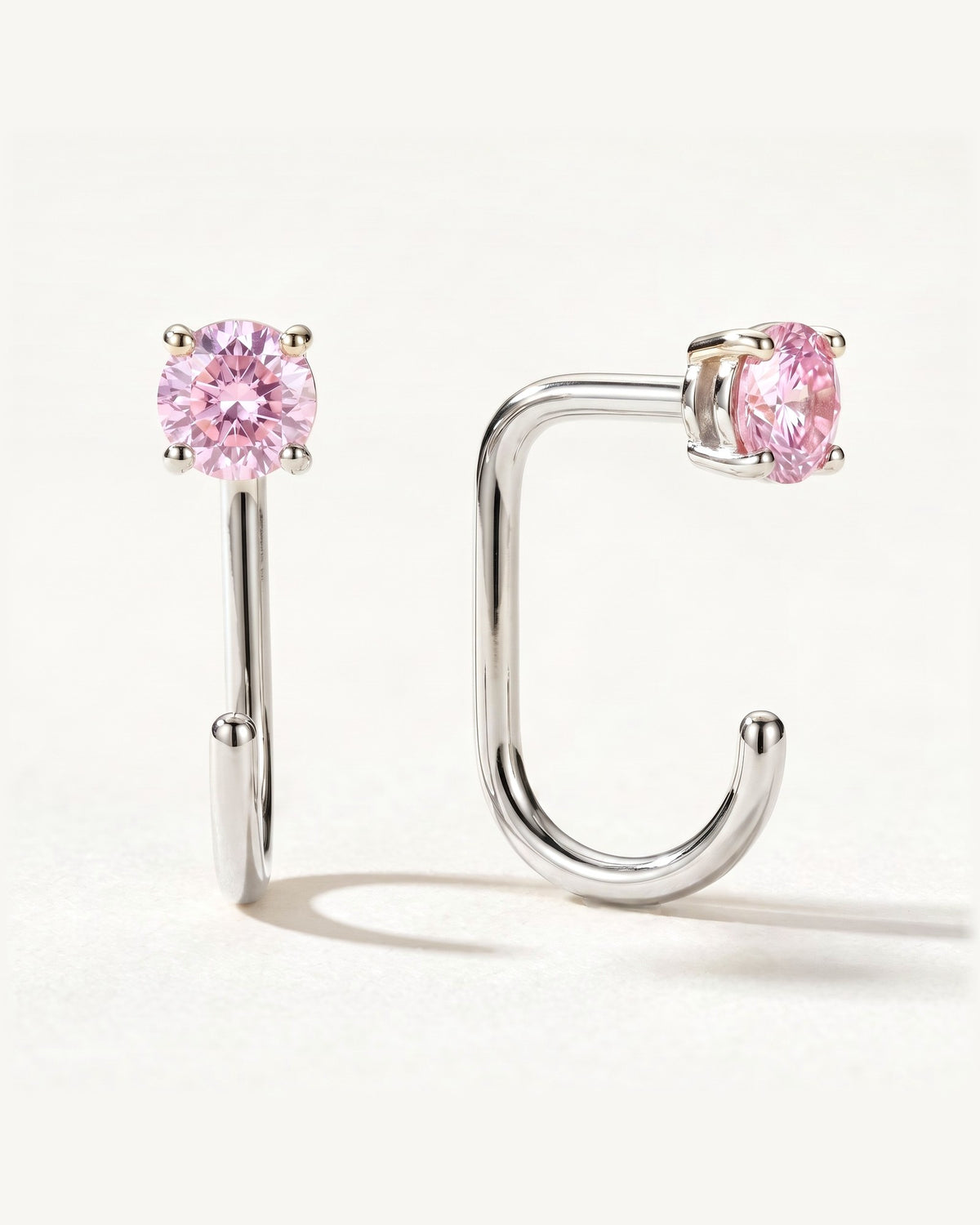Pink Round Open Hoop, Sterling Silver, shown front and side