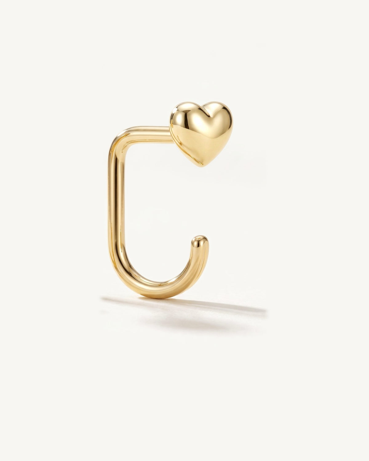 Puffy Heart Open Hoop, 18K Gold Vermeil, from the side, close up
