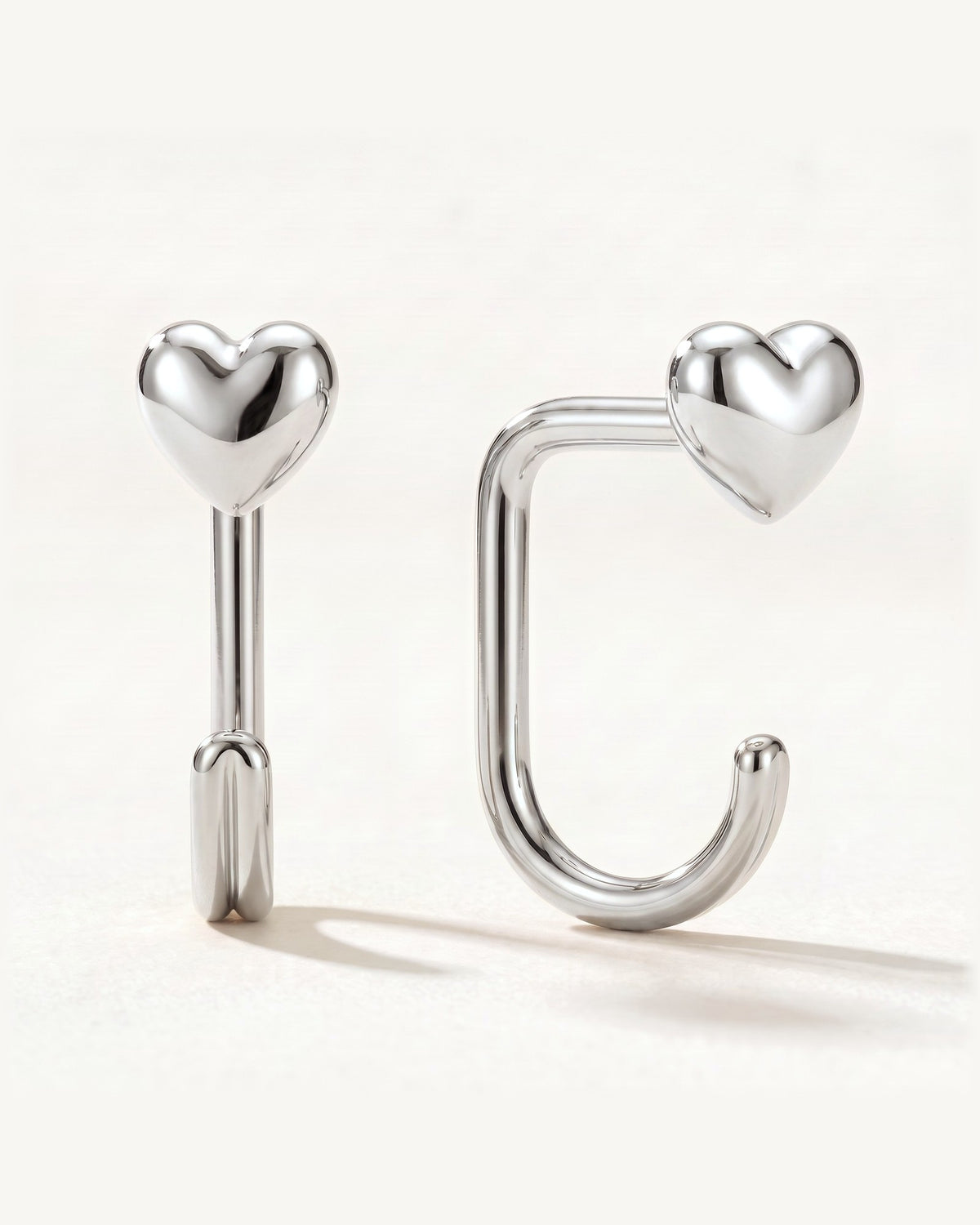 Puffy Heart Open Hoop, Sterling Silver, shown front and side