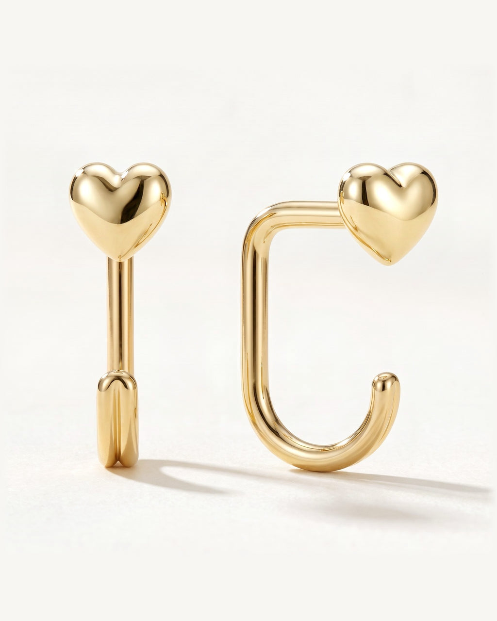 Puffy Heart Open Hoop, 18K Gold Vermeil, shown front and side