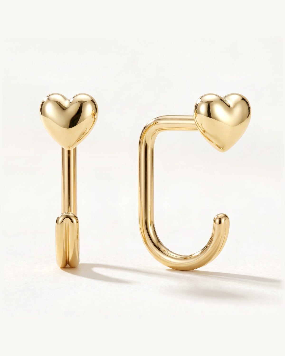 Puffy Heart Open Hoop, 18K Gold Vermeil, shown front and side