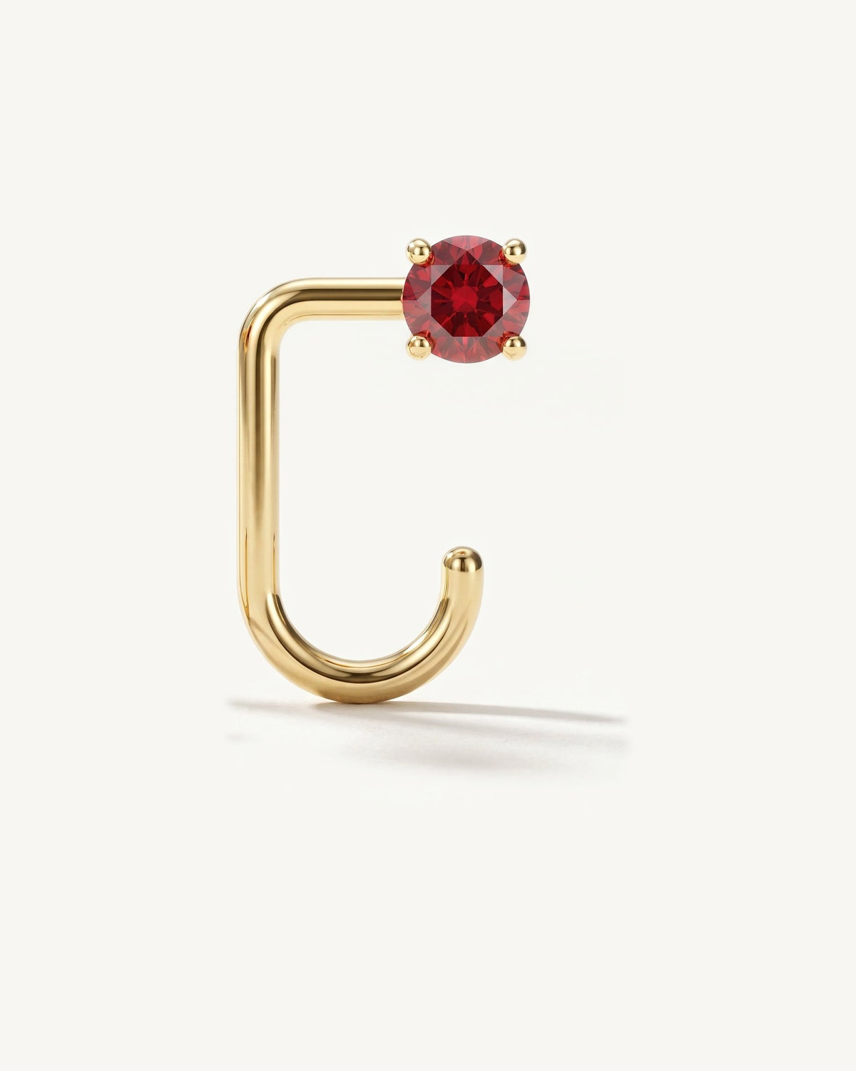Red Round Open Hoop, 18K Gold Vermeil, from the side, close up