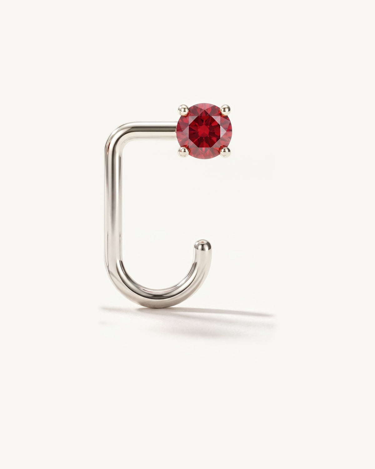 Red Round Open Hoop, Sterling Silver, from the side, close up