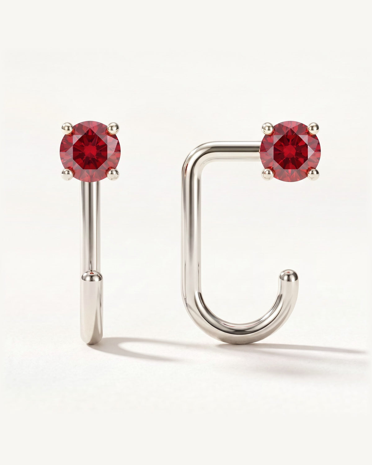 Red Round Open Hoop, Sterling Silver, shown front and side