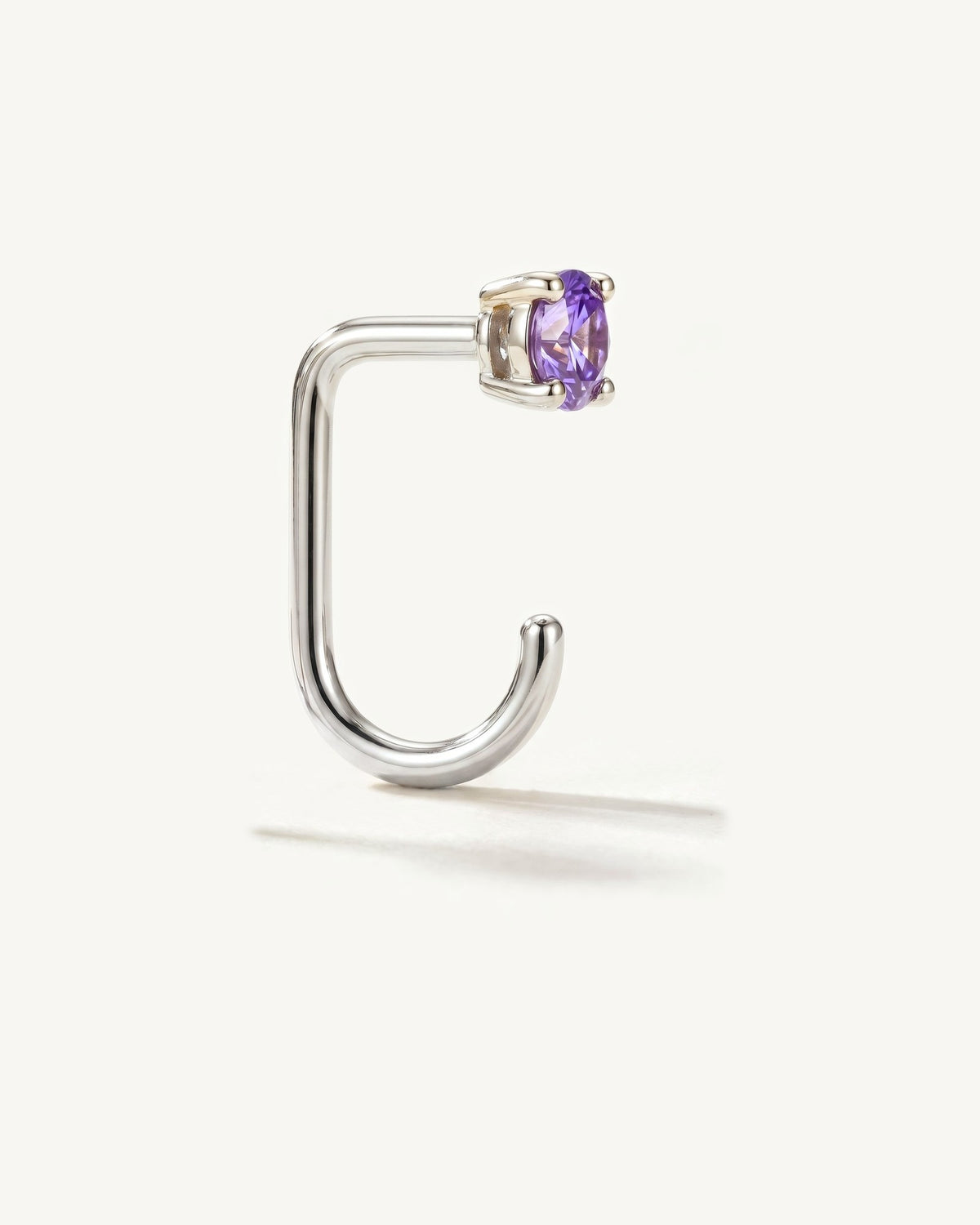 Violet Round Open Hoop, Sterling Silver, from the side, close up