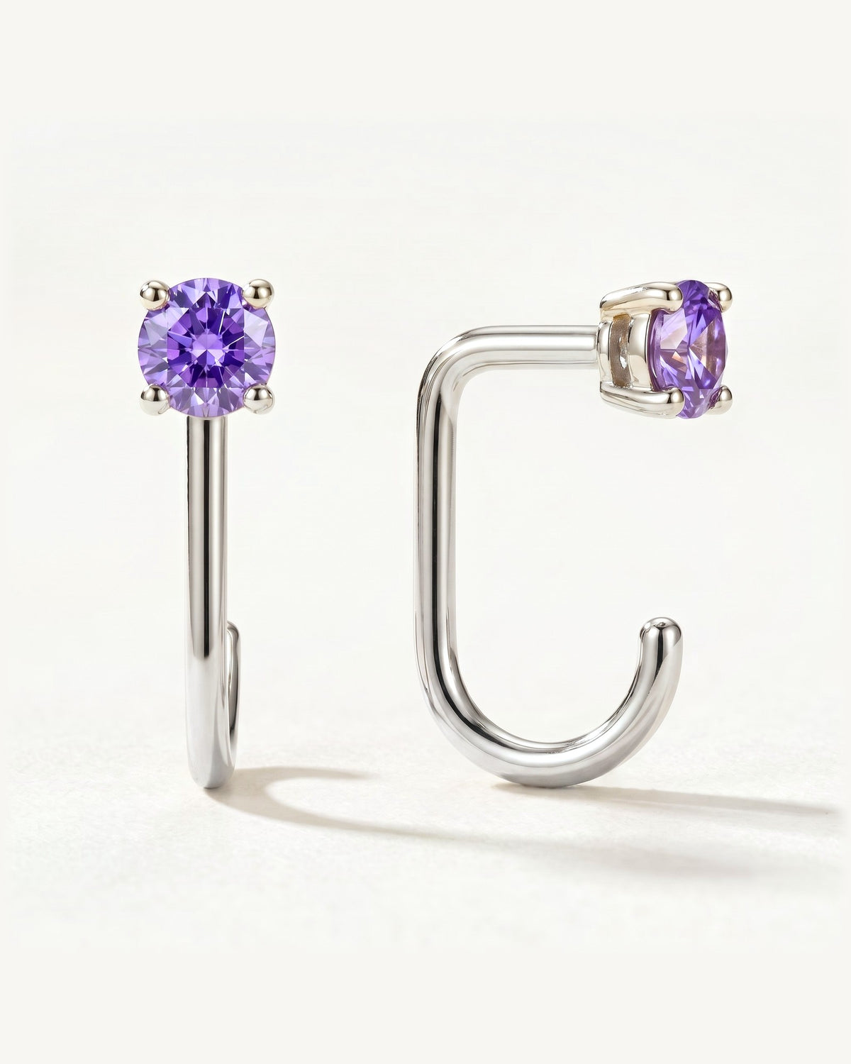 Violet Round Open Hoop, Sterling Silver, shown front and side