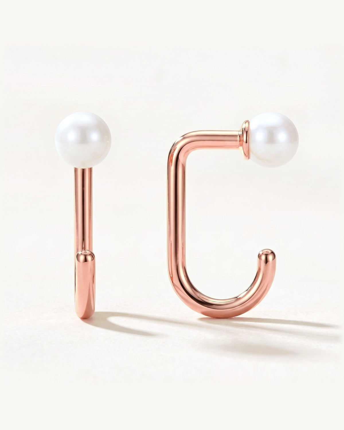 White Bead Open Hoop, 18K Rose Gold Vermeil, shown front and side