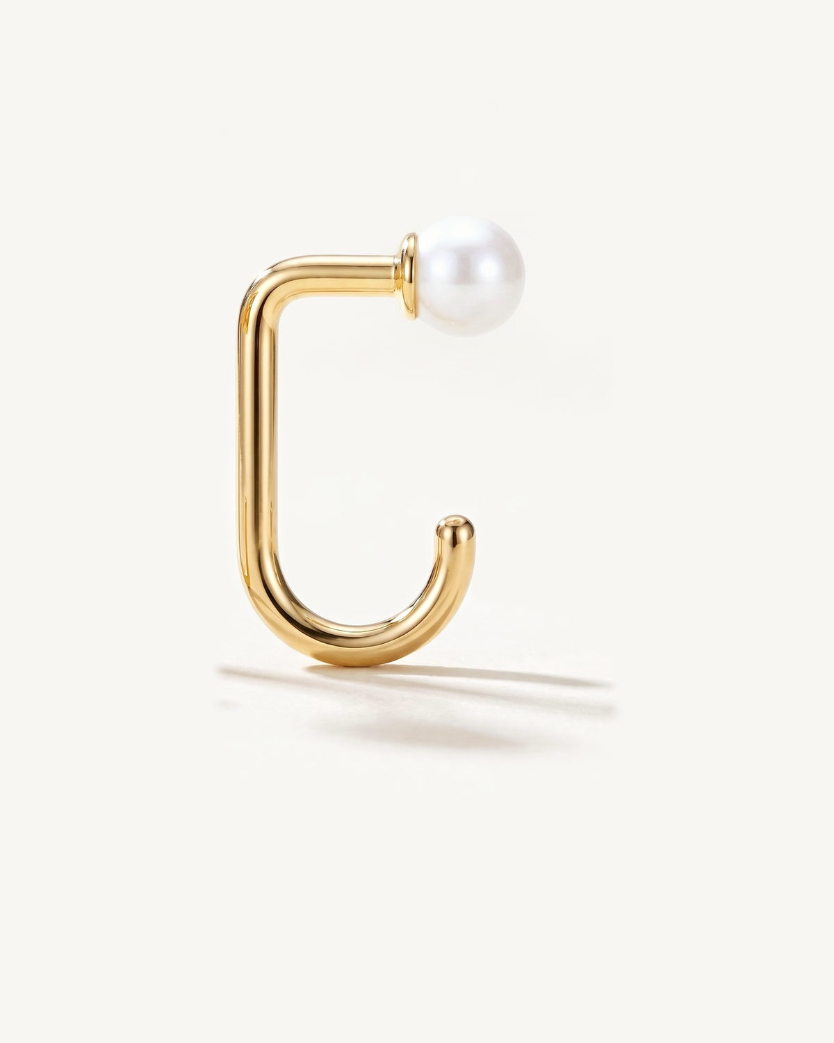 White Bead Open Hoop, 18K Gold Vermeil, from the side, close up