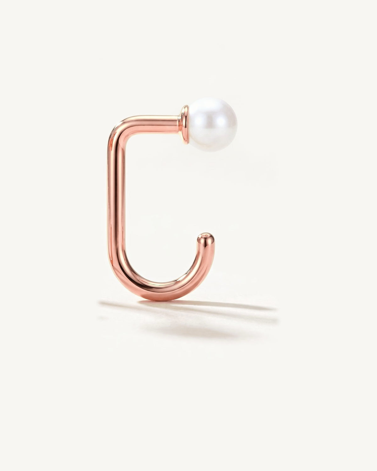 White Bead Open Hoop, 18K Rose Gold Vermeil, from the side, close up