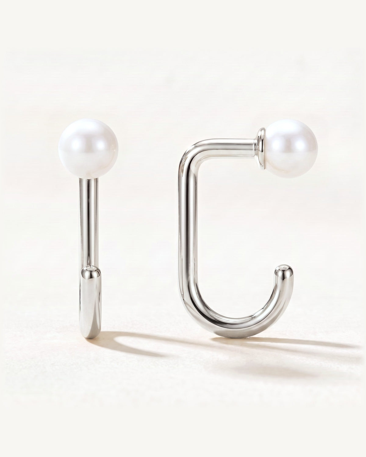 White Bead Open Hoop, Sterling Silver, shown front and side