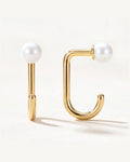 White Bead Open Hoop, 18K Gold Vermeil, shown front and side