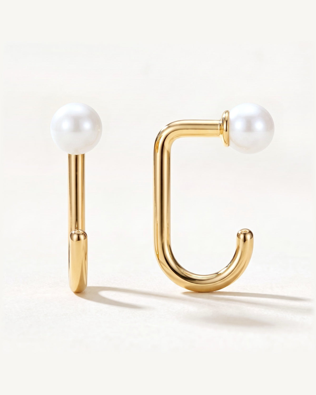 White Bead Open Hoop, 18K Gold Vermeil, shown front and side